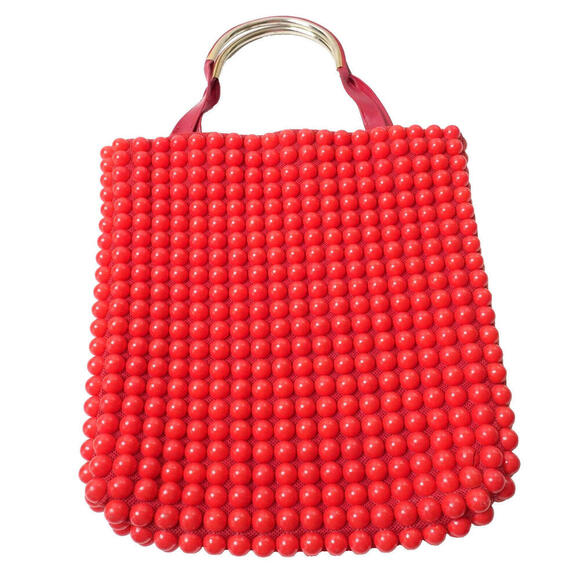 Vintage 60s Cherry Red Lucite Beaded Purse Bag Retro Mod VTG Jem Hong Kong SEE - Picture 1 of 12